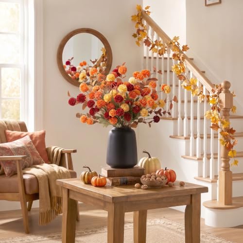 Artificial Fall Flowers with Eucalyptus - 14 Piece Silk Faux Flowers for Vase Decor