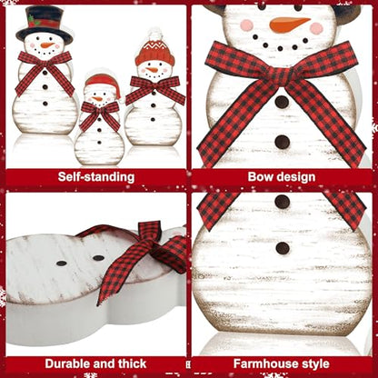 Christmas Snowman Wooden Table Decorations Set - Rustic Holiday Farmhouse Centerpiece