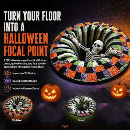 Halloween 3D Optical Illusion Round Rug - Bone Variation Vortex Floor Mat