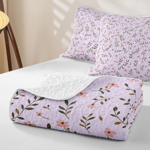 Lilac Twin Floral Quilt Set for Kids & Hot Sleepers - Breathable Polyester
