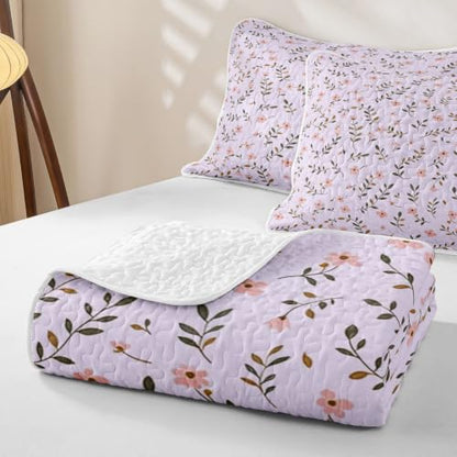 Lilac Twin Floral Quilt Set for Kids & Hot Sleepers - Breathable Polyester