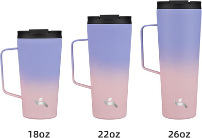 Skiennix Insulated Tumbler - 18 OZ Travel Coffee Mug with Handle & Straw | Pastel Sunset Design