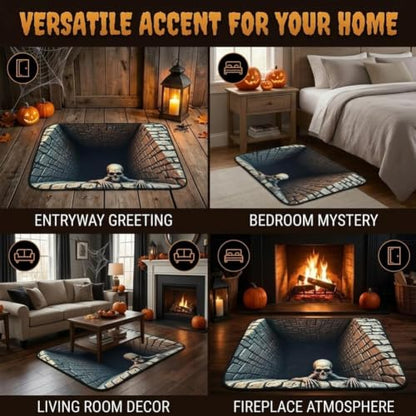 3D Skeleton Vortex Halloween Rug 24x36in - Optical Illusion Floor Mat