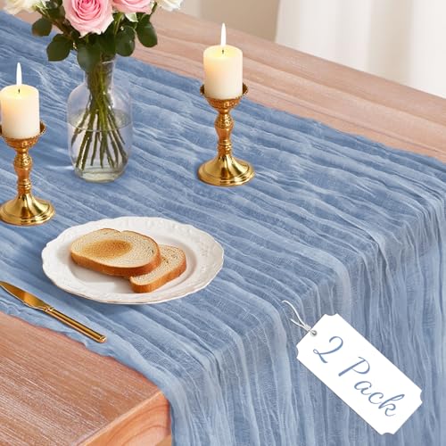 Dusty Blue Cheesecloth Table Runner 120 Inch for Home Decor - 2 Pack