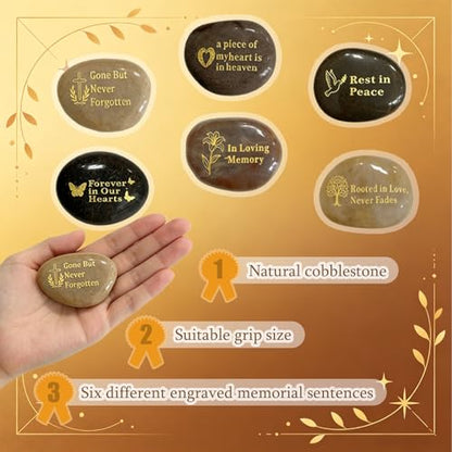 60 Pcs Memorial Stones for Loved Ones - Natural River Rocks with Heartfelt Inscriptions
