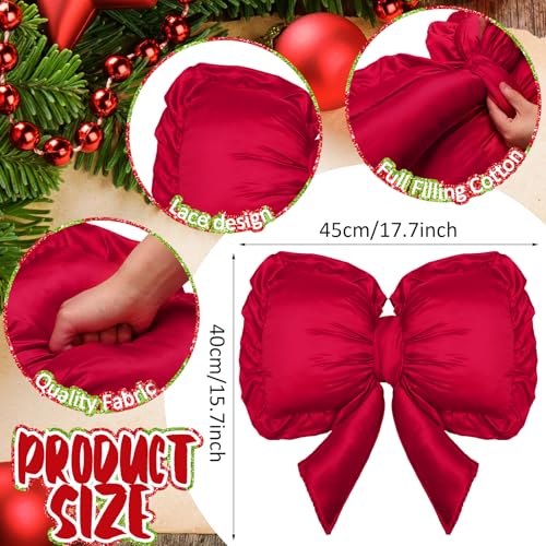 Large Christmas Red Bow Throw Pillow 18x16 Inch Decorative Holiday Cushion