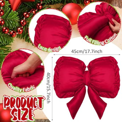 Large Christmas Red Bow Throw Pillow 18x16 Inch Decorative Holiday Cushion