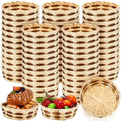 Sintuff 60 Pack Small Round Bamboo Gift Baskets 6.5 Inch - Fruit & Gift Storage