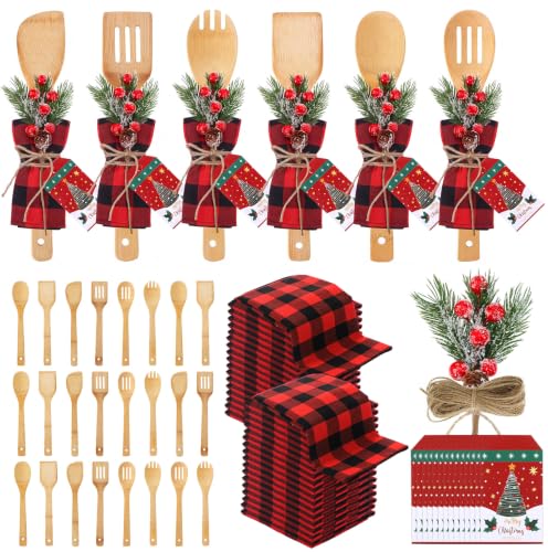Christmas Bamboo Spatula Set with 24 Utensils & Festive Accessories - Classic Shape, Red & Black