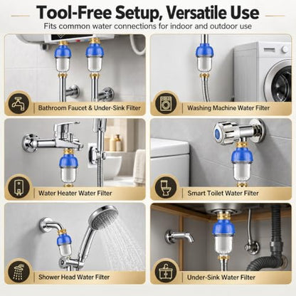 Blue and White Washing Machine Water Filter 2 Pack - 40 Micron Reusable Sediment Filter