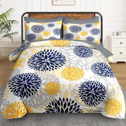 Queen Size Floral Hydrangea Comforter Set - Dahlia Floral Variation