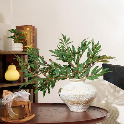 Realistic Faux Olive Branch Stems 6 Pack - 24 Inch Mediterranean Decor