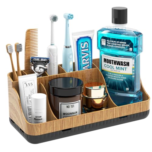 Woodblack Bathroom Counter Organizer and Storage with 7 Slots - Detachable & Non-Slip