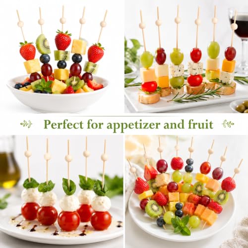 Bamboo Cocktail Picks Set - 100 Fancy Wooden Ball Skewers for Drinks & Appetizers