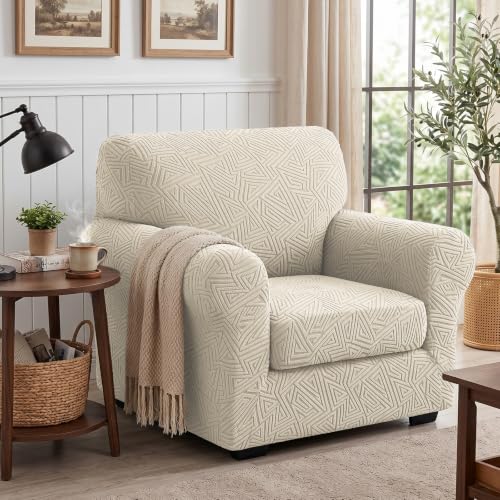 Beige 2-Piece Stretch Armchair Cover Set 31-46 Inches with Cushion
