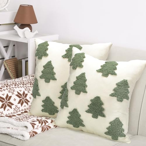Christmas Pillow Covers 18x18 Inch - Tree White Holiday Decor - Mixweer 2 Pcs
