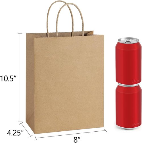 BagDream Gift Bags 8x4.25x10.5 100Pcs Brown Paper Gift Bags with Handles Bulk for Wedding, Party Favor, Grocery, Shopping, Retail, Merchandise Medium Kraft Paper Sacks
