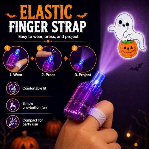 Halloween Finger Projection Lights - 8 pcs Finger Ring Projectors with Festive Patterns