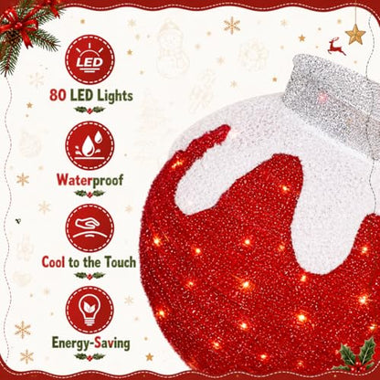 Lighted Outdoor Christmas Ornaments Set - Red & Beige 2 Pack with 160 LED Lights