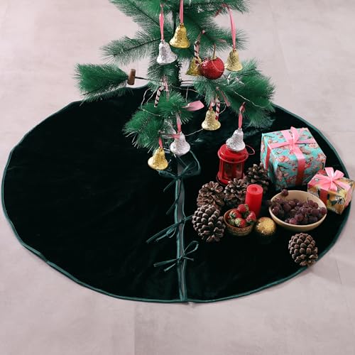 Emerald Green Velvet Christmas Tree Skirt 36 Inch Farmhouse Holiday Decor