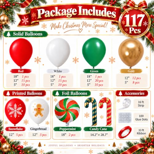Christmas Balloon Arch Kit with Candy Cane & Peppermint Foil Balloons - Green Red Variation
