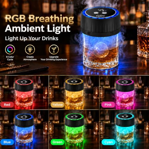 Electric Whiskey Smoker Kit with 6 Wood Chips & Colorful LED Lights - Black