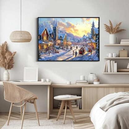Thomas Kinkade Inspired Landscape Wall Art Framed Canvas - Christmas Street 30x24