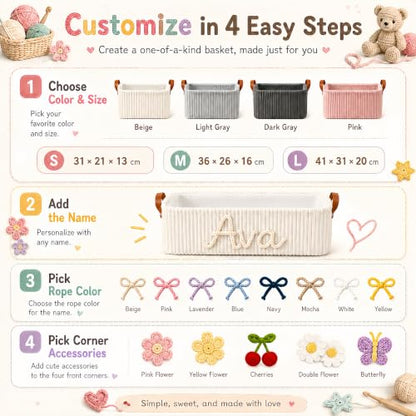 Personalized Baby Storage Basket with Name and Style 01 - Nursery Organizer