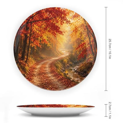 10 Inch Golden Autumn Path Ceramic Decorative Plate with Stand & Wall Hook