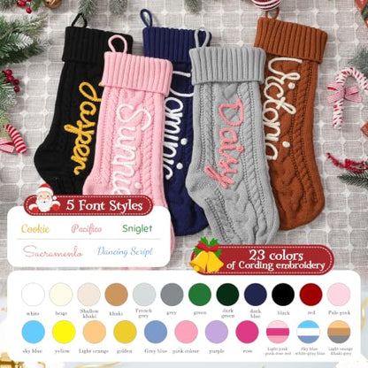 Pink Personalized Christmas Stockings with Name Customization, 18 Inch Knit Holiday Decor