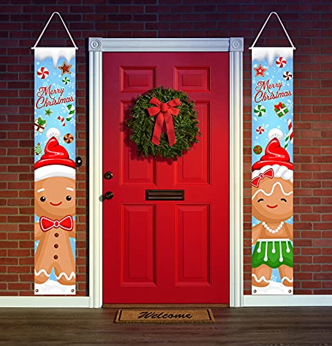 Gingerbread Christmas Porch Banner - Holiday Front Door Decor, Waterproof Vinyl