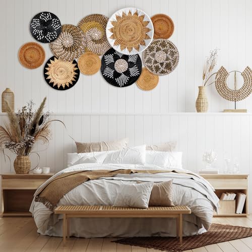 11 Pcs Boho Woven Wall Basket Decor Handmade Rustic Wall Art Set - Stylish