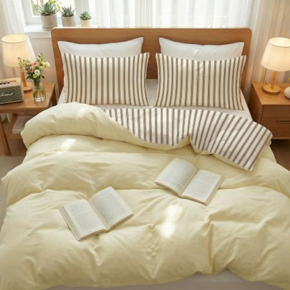 Yellow Printed Duvet Cover Set Queen Without Comforter - 3 Pieces