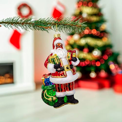 7-Inch Glass African American Santa Ornament - Holiday Christmas Decor