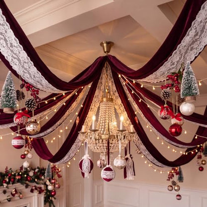 Burgundy Velvet and Lace Ceiling Draping Kit for Christmas Wedding - Variation: Burgundy