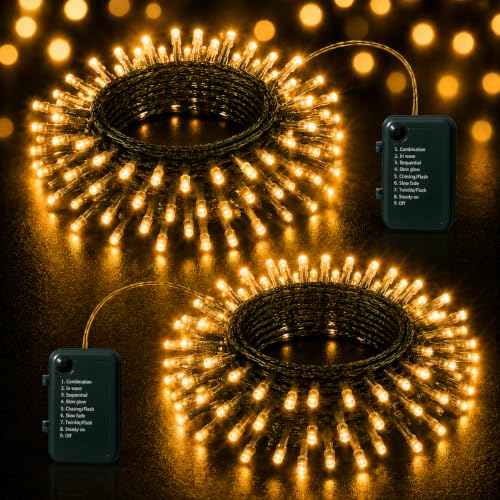 Battery Operated Fairy Lights 2 Pack - Warm White 150 LEDs, 98FT Total