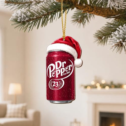 Cherry Cola Wooden Christmas Ornament - Double-Sided Retro Santa Drink Decor