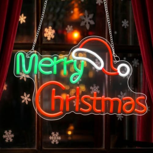 LED Neon Sign Christmas Wall Light with Santa Hat - USB Powered Decor