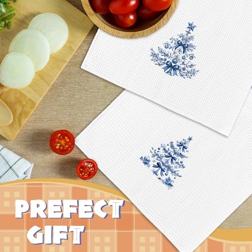 Chinoiserie Christmas Kitchen Towels Set of 2 - Blue Holiday Hand Towels - Variation Christmas-7