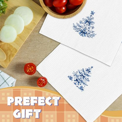 Chinoiserie Christmas Kitchen Towels Set of 2 - Blue Holiday Hand Towels - Variation Christmas-7