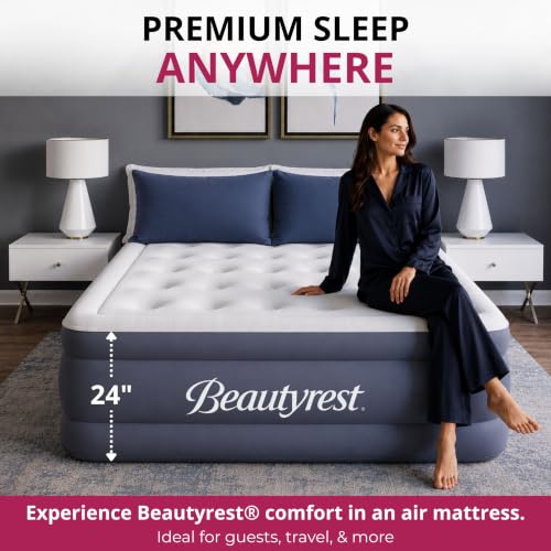 Queen Size Air Mattress with Auto Pump - 24 Inch Tall, Soft Flocked Top