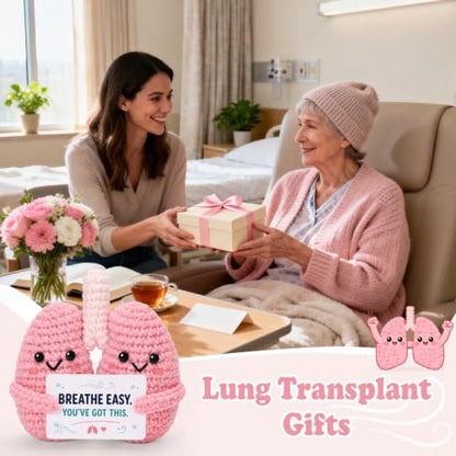 Supportive Lung Cancer Survivor Gift - Handmade Crochet Lung Plush with Encouragement Card