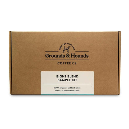 Grounds & Hounds Eight Coffee Blend Sample Kit - 100% Organic Coffee Grounds, Coffee Frac Pack, Ground Coffee Variety Pack, Includes Eight 2.5oz Packs of Our Most Popular Ground Coffee Blends