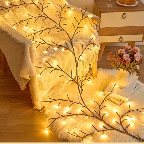 Warm White Vine Lights for Wall - Flexible 1.9M Decor with Remote Control