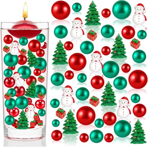 240Pcs Christmas Vase Filler Set with Beads, Mini Snowmen & Trees - Holiday Decor