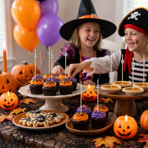100 Pcs Bamboo Skull Cocktail Picks for Halloween Party Decor
