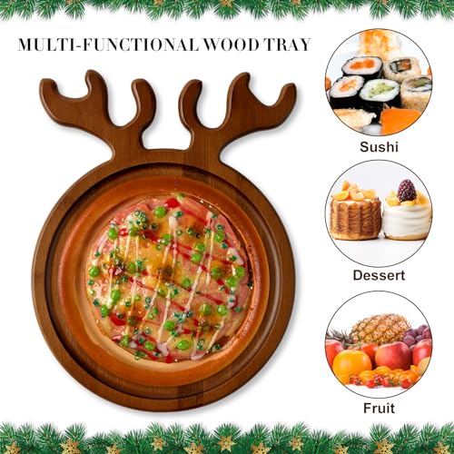 Christmas Wooden Serving Trays Set of 8 Deer Antler Design Rustic Food Platters