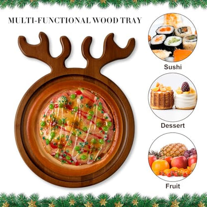 Christmas Wooden Serving Trays Set of 8 Deer Antler Design Rustic Food Platters