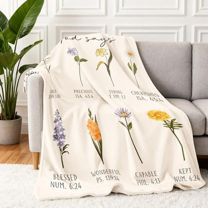 Christian Floral Throw Blanket - Religious Gifts for Women and Girls 40x60