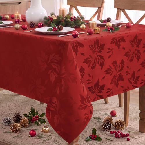 Romanstile Flower Red Jacquard Rectangle Tablecloth 52 x 70 Inch
